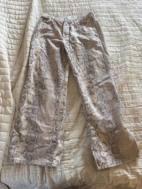 Snake Print Wide Leg Denim Jeans